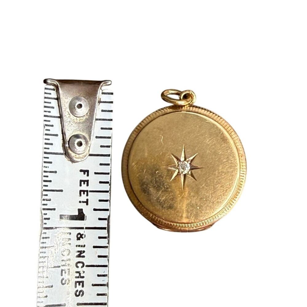 Edwardian Solid 14K Gold Diamond Starburst Photo Locket Pendant Antique 4,2g - Picture 11 of 12